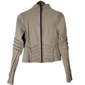 BBXBRAND Ribbed Tan Full Zip Jacket Womens Size 12 Mock Neck Thumb Holes